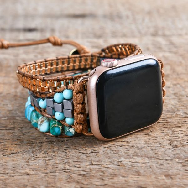 Strands Doğal Taş Apple Erkek Kadınlar Göz izle Boncuklar Boncuklar Boho 3x Sargı Vegan Halat Strap Strap Bilek Band Bileklik Aksesuarları