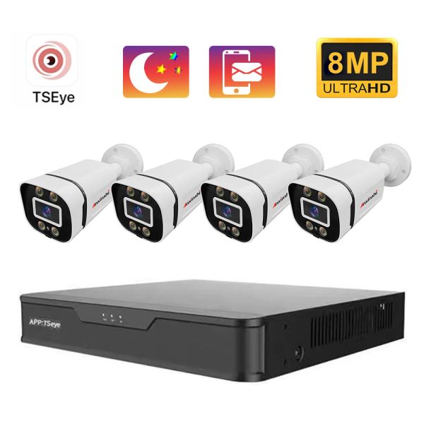 Lente 4 canais Poe Network Video Recorder com 4 Bullet Poe Câmera 4MP/5MP/8MP Capture Face Video Videoveillance Câmera IP Kit 4K NVR