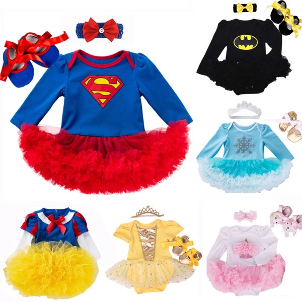 Camicie 3 pezzi più recenti estivi per bambini neonati bambina cotone cartoon outfit set beaion gomanper + abito tutu + fascia per la testa vestiti per bambini carini