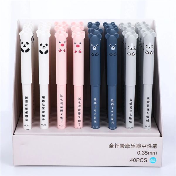 Penne 36pcs/set divertente e cancellato penne carine panda gatto orso maiale kawaii scrivendo blu lavabile gel a verga a penna scolastica di cartoleria cool 2022