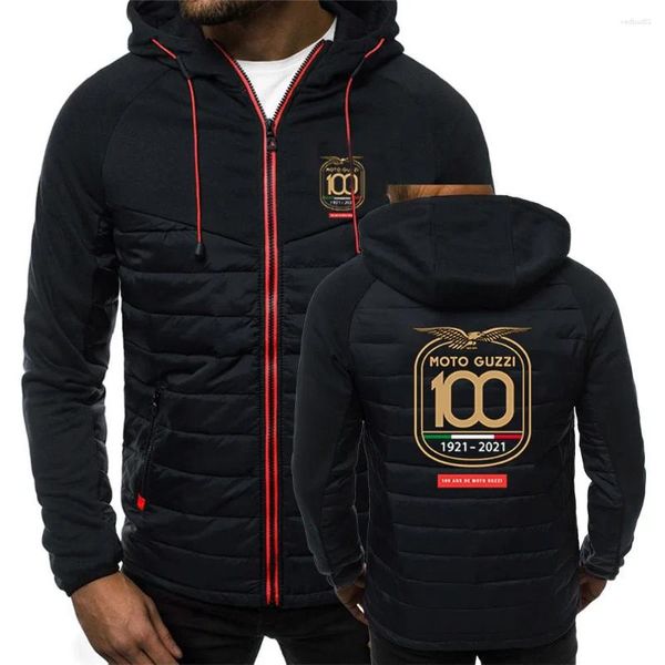 Herren Hoodies Moto Guzzi 90 Motorrad Herbst- und Winterfarbe passen passender Zipper -Kapuze -Baumwoll -gepolsterte Jacke Langschläfe Schlanke Slim Outwear