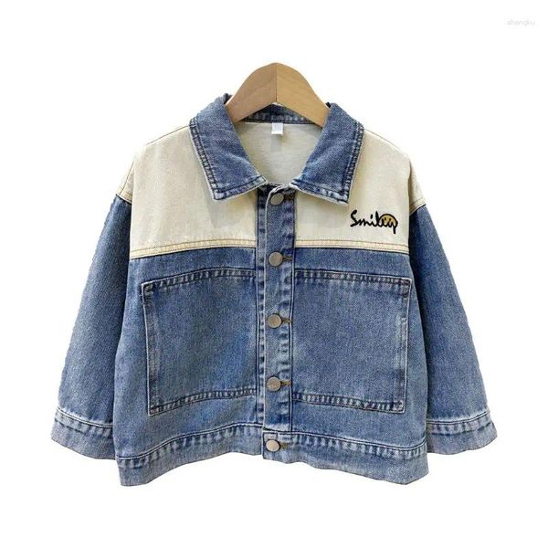 Giacche da 2-10 anni in denim primaverile Girning Fashion Fashion Sorriso Giacca a manico