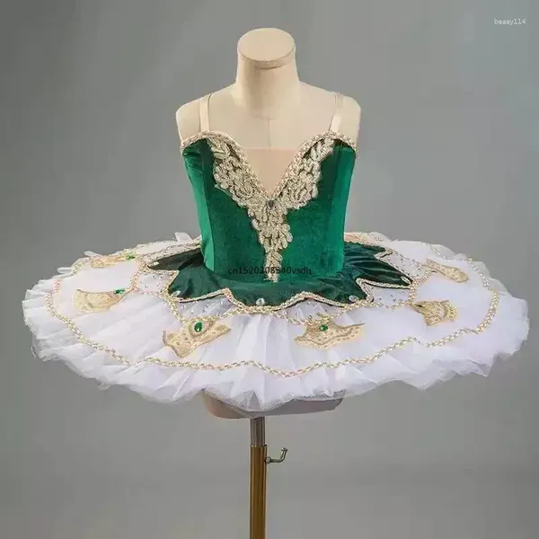 Стадия носить зеленую балетную короткую юбку Детскую лебедь озеро одежда Красная девочка танец