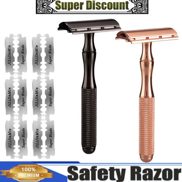 Razor de segurança de barbeadores com 20 lâminas, barbeador clássico de borda dupla, manual de liga de liga à prova d'água Manual de barba Manual de barba Remoção para homens para homens