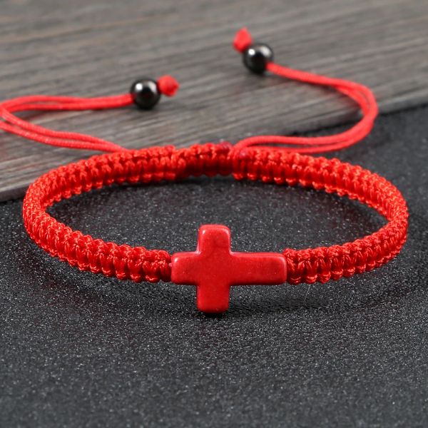 Странды Новое молитвенное перекрестное плетеное браслет женщины мужчины красные нейлоновые нить пара браслеты регулируемые йоги целительные запекание цепь подарки