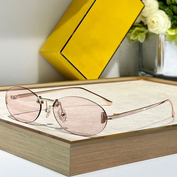 Marca de designer feminina ffirst cristal com óculos de sol de ouro rosa novo metal sem moldura lentes rosa oval tendência moderna óculos de sol modernos fe4075u