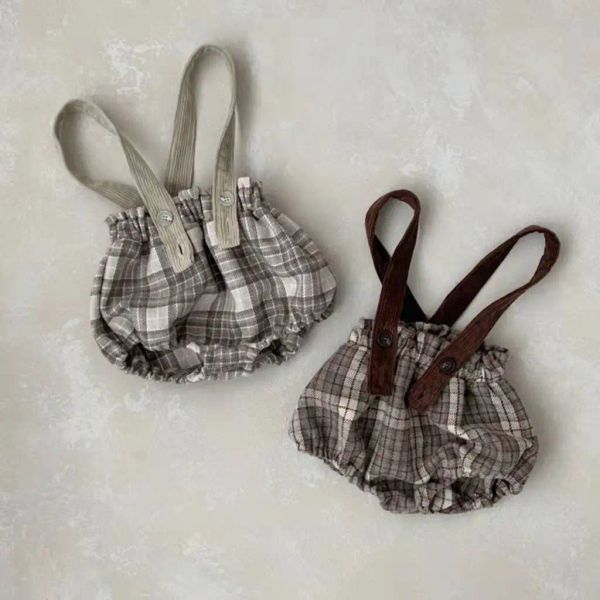 One-Pieces Britisch Vintage Style Plaid Baby Strampler BodySuits Jungen Mädchen Outfits Neugeborene Kleidung 03t