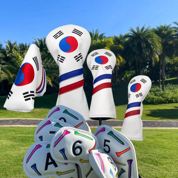 Prodotti Patriottismo coreano Copertina per la testa in legno da golf set golf protettore impermeabile per il driver fairway ibrido con copricapo tag numerico