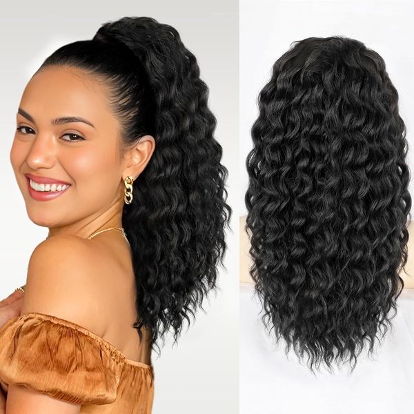 100% Human Hail Treating Ponytail Extension Water Wave in Natural Color 1B CLIP de rabo de onda de ondas de milho em extensões para mulheres negras (14 polegadas)