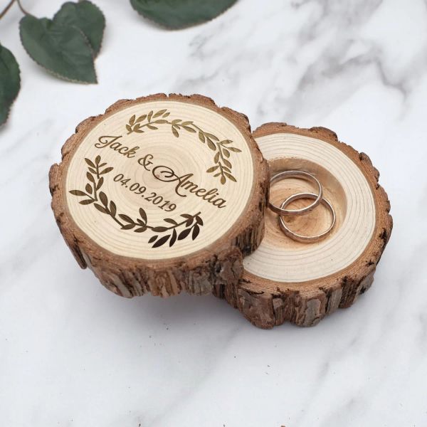 Kissen personalisierte Ehering Ringbox Custom Ring Träger Kissen Hochzeitsringe Halter Gravures Holz -Verlobungsring Kissen Holz