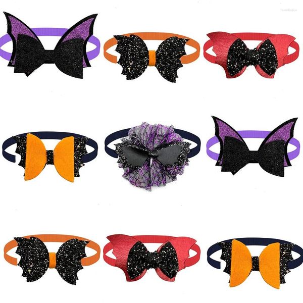 Hundekleidung 50pcs Halloween Pet Cat Bowtie Kürbis Bat Dünndfliege für Hunde Urlaubsbedarf