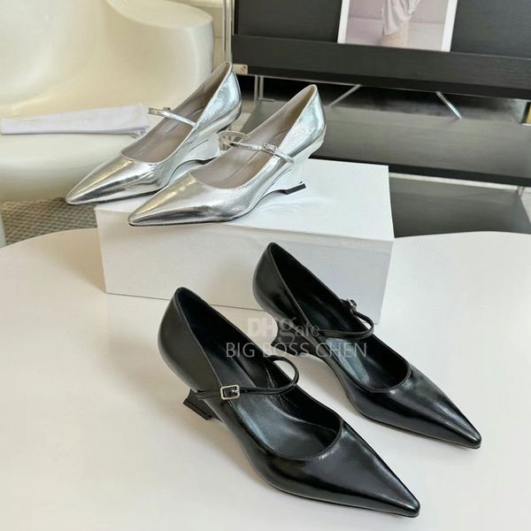 Os sapatos de linha sandálias de cunha Mary Jane Sapates Strap Ponto Poets High Heels Dress Shoes Sandals de designer de luxo calçados de fábrica com caixa