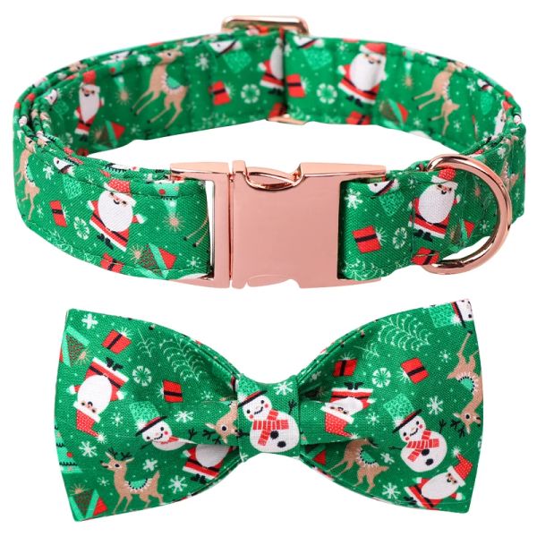 Collari USP Green Christmas Dog Collar con papillon, Cotton Collar Babbo Natale Collana per cani vacanze per piccolo cane grande medio grande cane