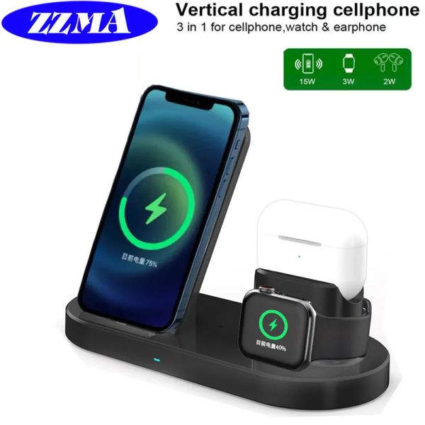 Ladegeräte 15W Fast Wireless Ladegeräte für iPhone 12 11 xs max x 8 plus Chargers Airports Pro Apple Watch 6 5 4 3 Stand Ladung 3in1