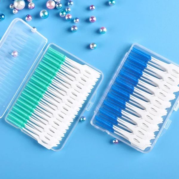 80-200 PCs Doppelblätterkopfhygiene-Dental-Silikon Interdental Pinsel Zahnstocher