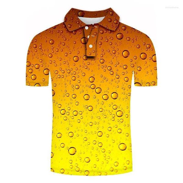Herren Polos Lustiges Bier 3D Print Sommerknopf Down Kragen Polo Shirt Casual Tops Übergroße Kurzarmhemden Trend Herren Kleidung