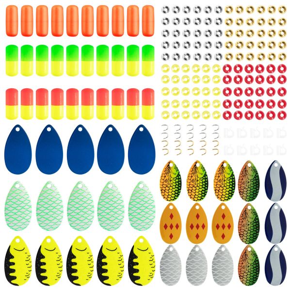 Acessórios 240pcs walleye rig rig pompano rig spinner embutido fazendo kit spinnerbait Indiana lâmina truta rastreador de rastreamento