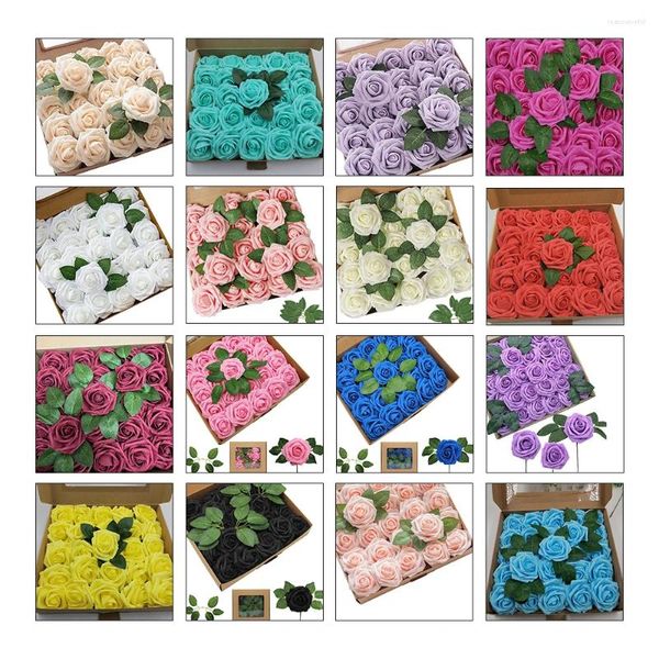 Flores decorativas 25 PCs Rosas artificiais Várias cores 8cm PE Taquinho de arame fino Bouquets Bouquets Bounnieres Casamento Jardim em casa Jardim