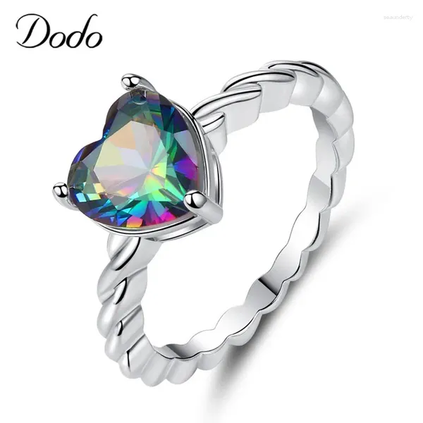 Küme halkaları basit aşk kalp zirkon yüzüğü kadın mücevher mistik gökkuşağı opal kadınlar için düğün bague anillos hediyeler r570