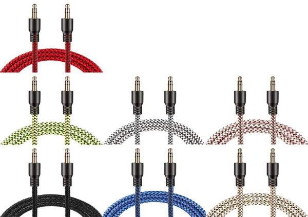 1m Nylon Aux -Kabel 35 mm bis 35 mm männlich bis männlicher Buchauto -Auto -Audio -Kabel -Goldstecker Kabel Line -Kabel für iPhone Huawei 200pcslot2655313