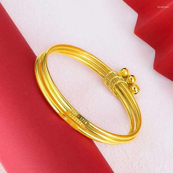 Braccialetti Charm Braccialeri all'ingrosso Oro puro Tre cerchi con parole cinesi Bracciale Bracciale per amanti Donne placcate originali