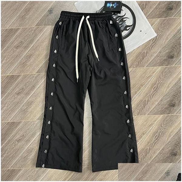 Pantaloni da uomo taglie forti vere padelle di nylon con bottoni sciolti dritti High Street 1 nero e pantaloni della tuta Droping Abbigliamento Dhknz