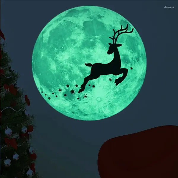 Adesivos de parede 30 cm de natal luminoso lua 3d adesivo para garotas quarto de estar decoração de decoração de decoração de casa brilha no u3 escuro