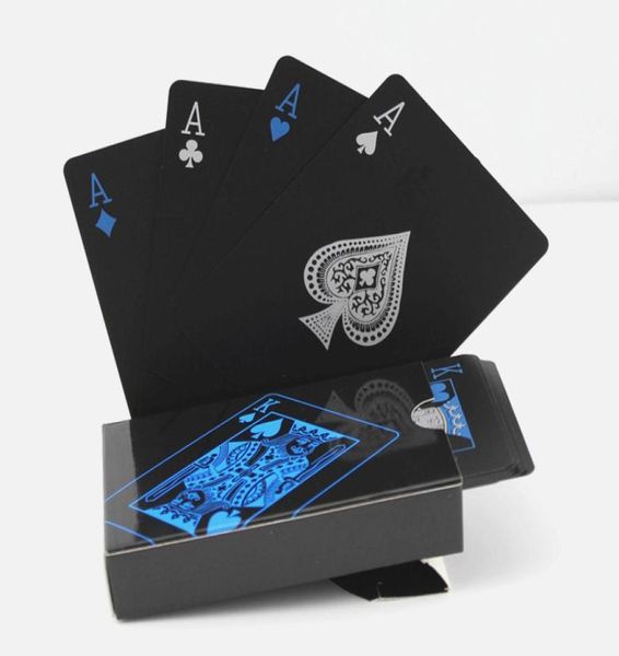 Yeniden kullanılabilir siyah plastik pokers su geçirmez masa oyun kartları sihirli poker kartları açık aile partisi oyun aracı 1 set lot 54 adet set9967594