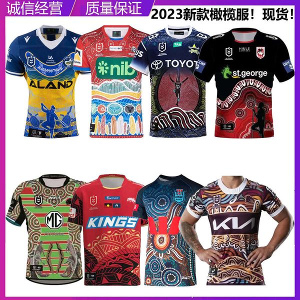 Men Jersey 2023 Nrl Langhornton Saint George Manfish Cavalier Dolphin Rabbit Cowboy Mustang Roupas de rugby indígenas