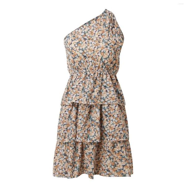 Lässige Kleider Frauen Sommer Boho Blumen elastische Taille abgestuft