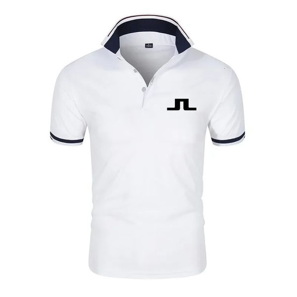 J Lindeberg Golf футболка Mens Mens Golf Clothing Summer Комфортная дышащая быстросохнутая футболка с коротким рукавом Men Polo роскошная футболка 240423