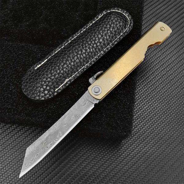 Higonokami Японский VG10 Damascus Стальный карманный карман складной нож для лагеря охота на медную ручку ножи для выживания на открытом воздухе EDC Tool