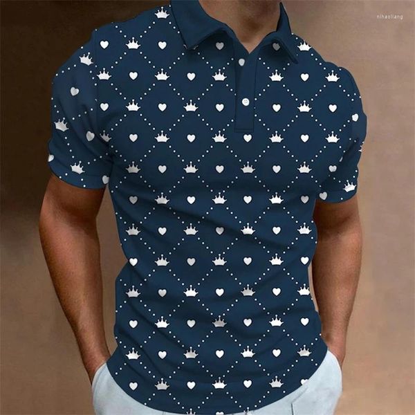 Herren-Polohemden, modisches Herren-Poloshirt, kurzärmelig, Ankermuster, Designer-Kleidung, lässige T-Shirts mit Knopf und Revers, Bekleidung