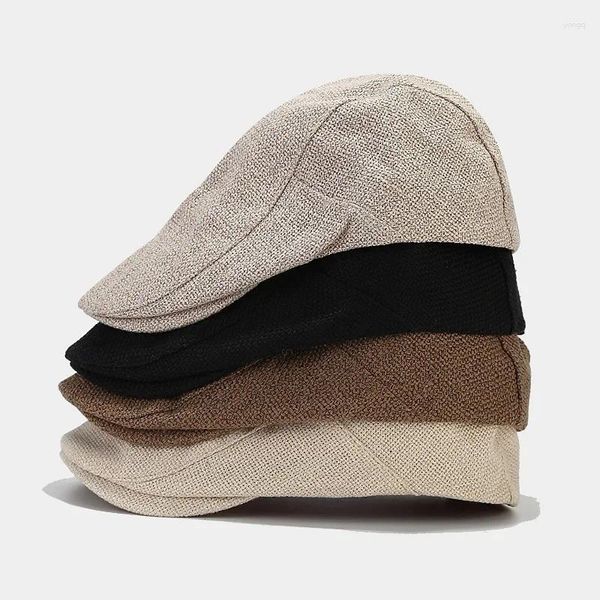 Berets Men Summer Mens Beret Linen Peached Hats Sboy Caps Outdoor Gorros Fashion Sun Flat Cap Unisex Регулируемая Горрас