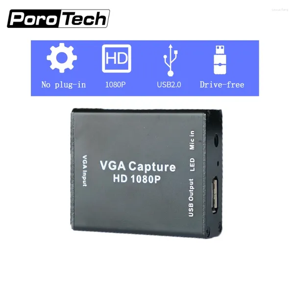 Conversor de áudio e vídeo super pequeno VGA HD 1080p VGA para USB2.0 Capture com cabo USB sem plug-in
