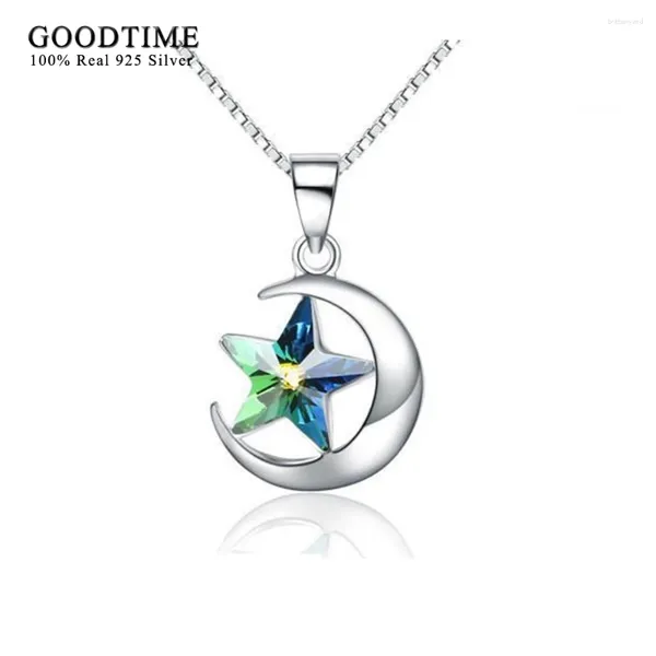 Pendenti autentici 925 collana in argento sterling stella moon forma collane a sospensione cristallina blu per donne regali di gioielli