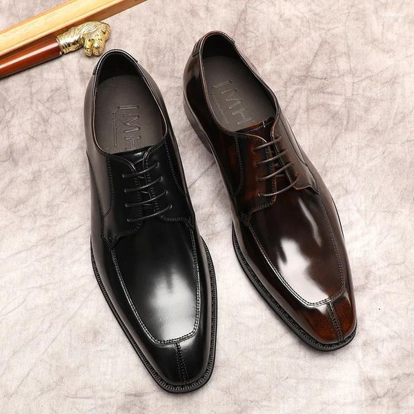 Kleiderschuhe Oxford Style Leder Herrenschuh echter Mann schwarz braun Schnüren eleganter Männer formeller Business Square Head