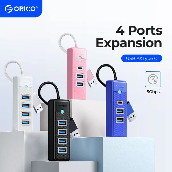 Hubs orico USB 3.0 Тип C Hub RJ45 1000 Мбит / с Ethernet LAN Adapter Gigabit Network Card 5 Гбит / с OTG Splitter для компьютерных аксессуаров для ПК