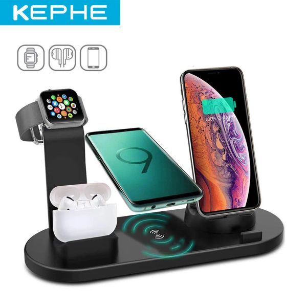 Chargers kephe 4 em 1 carregamento sem fio Indução Charger Stand para iPhone 11 Pro x Xs Max XR 8 AirPods Pro Apple Watch Station