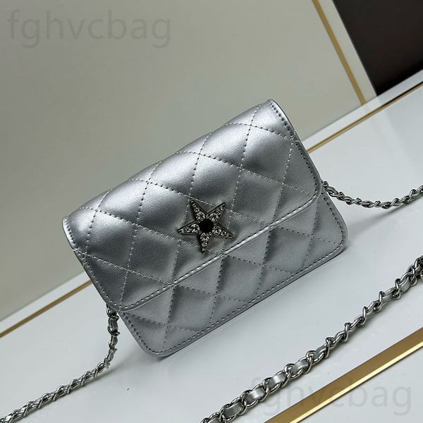 Silver Chain Small Bag Fashion Crossbody Borsa Genuina in pelle Luxury Bagna da donna Fanny Pack Brassa di lusso di alta qualità Prazia da donna