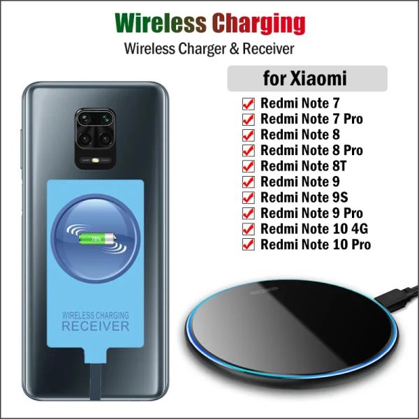 Receptor de carregador sem fio Chargers para Xiaomi Redmi Note 9S 10S 11s 9 10 11 12 13 Pro Plus Wireless Charging Adapt TypeC Connector