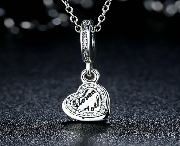 Любимые матерные сердечные подвесные подвесные чары подлинные 925 серебряного серебра с чистым CZ для стиля Diy Beadered Bracelets S3154603365