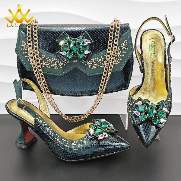 Dress scarpe Arrivals Fashions Ins Nigerian Women and Bag to With Green Colour Punted Toe per la festa di nozze