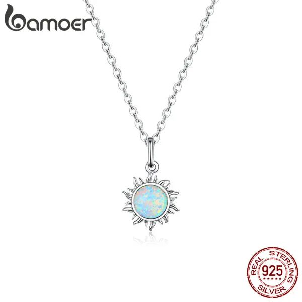 Collane BAMOER 925 Sterling Silver White Opal Sun Necklace Collane Apollo Catena per donne Gioielli regalo di compleanno 17.71 ''