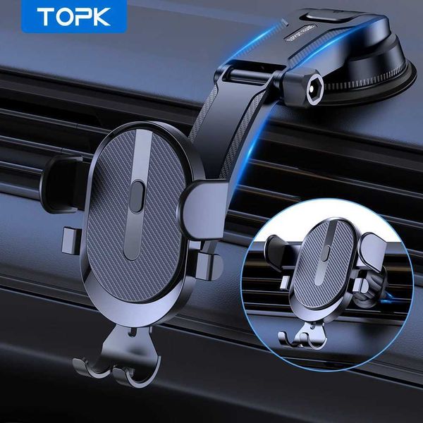 Mobiltelefonhalter Halter Topk Gravity Car Telefon Halter Saugnapfbecher Einstellbarer Universalhalter Ständer in der Auto -GPS -Halterung für iPhone 13 12 Pro Poco Y240423