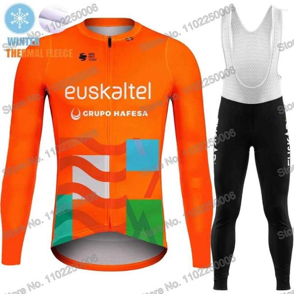 Racing Sets 2024 Euskaltel Euskadi Ciclismo Roupas de inverno Jersey de inverno Conjunto de mangas compridas homens de bicicleta de bicicleta de estrada MTB