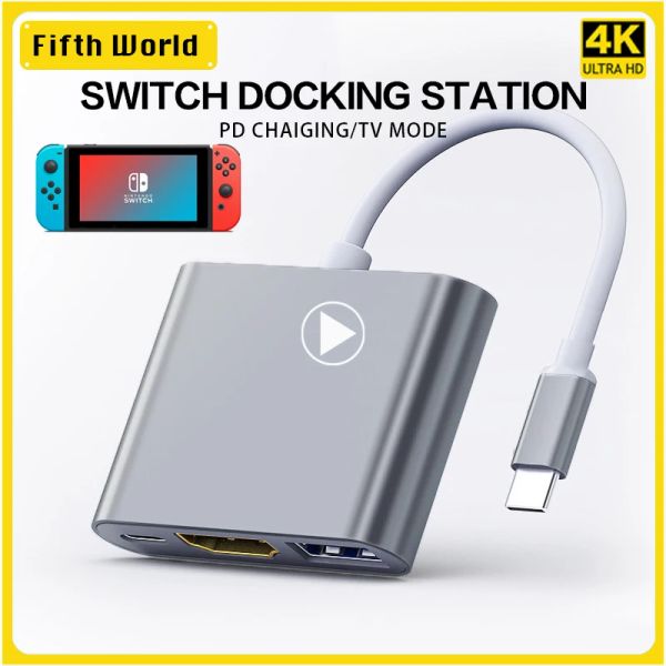Микрофоны переключатель док -док -док для Nintendo Switch Portable Dock Station USB C до 4K HDMIC -совместимый USB 3.0 Hub для Book Pro