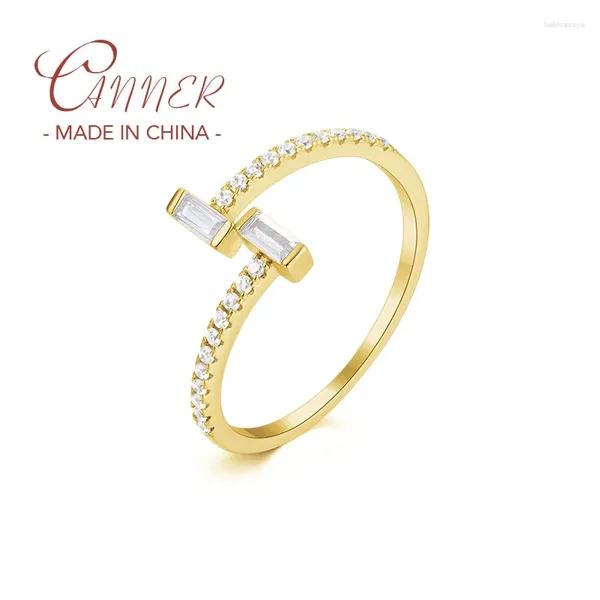 Rings de cluster Canner Trend S925 Sterling Silver Clear Zircon Lady Anel ajustável para mulheres de dedo de casamento Jóias finas anilos presente
