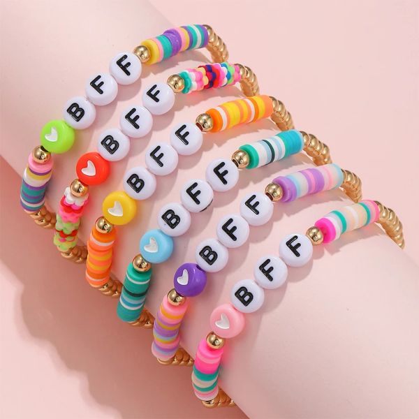 Stränge 6pcs/Set handgefertigt BFF Brief Herzperlen Stretch Armband für Mädchen Kinder Freundschaft Party Geburtstag Schmuck Geschenk