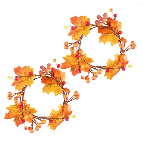 Flores decorativas 2 PCs Pumpkin Maple Wreath Dining Table Decor Decor de Ação